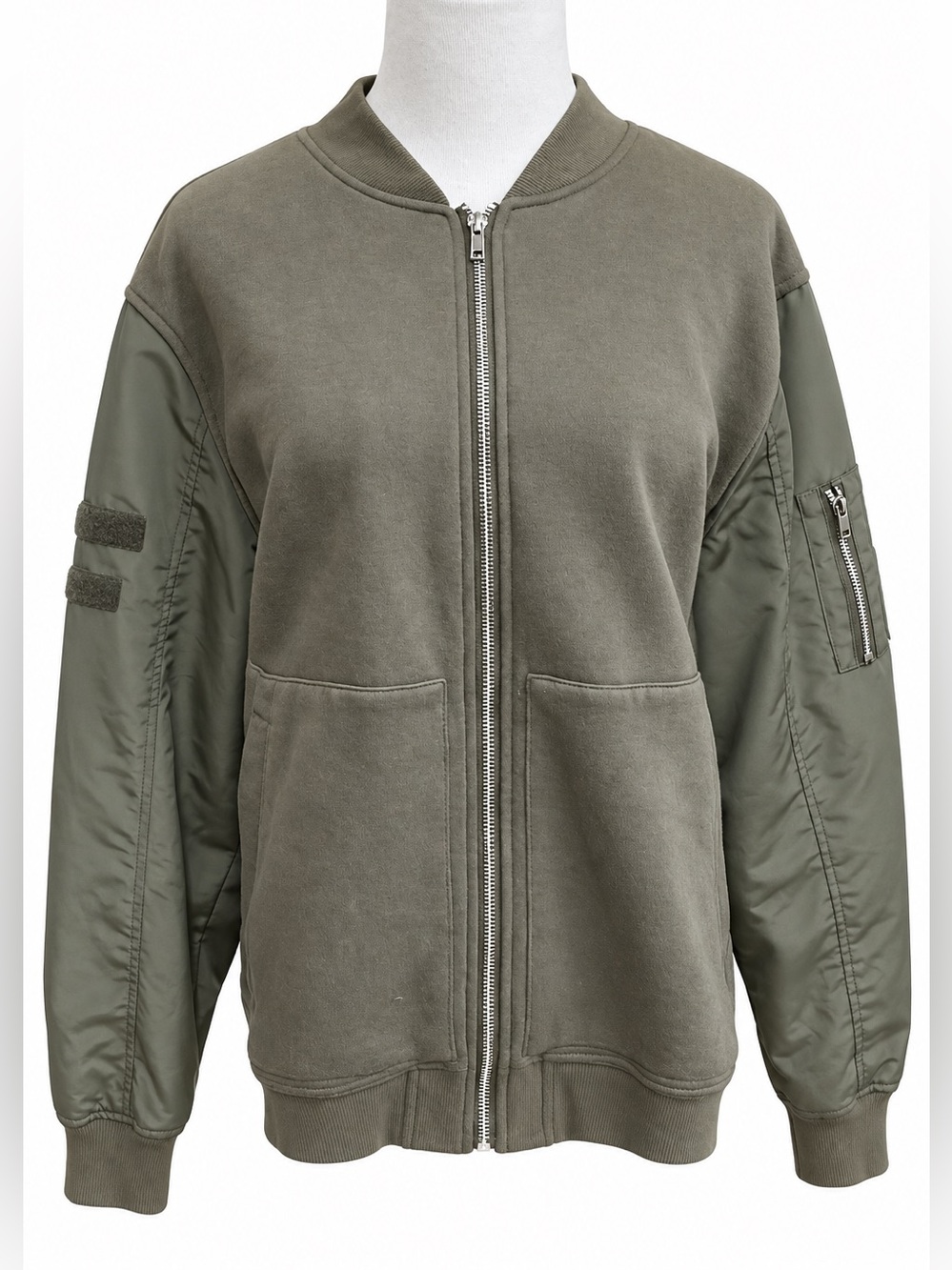 H&M Olive Bomber Jacket with Nylon Sleeves XL